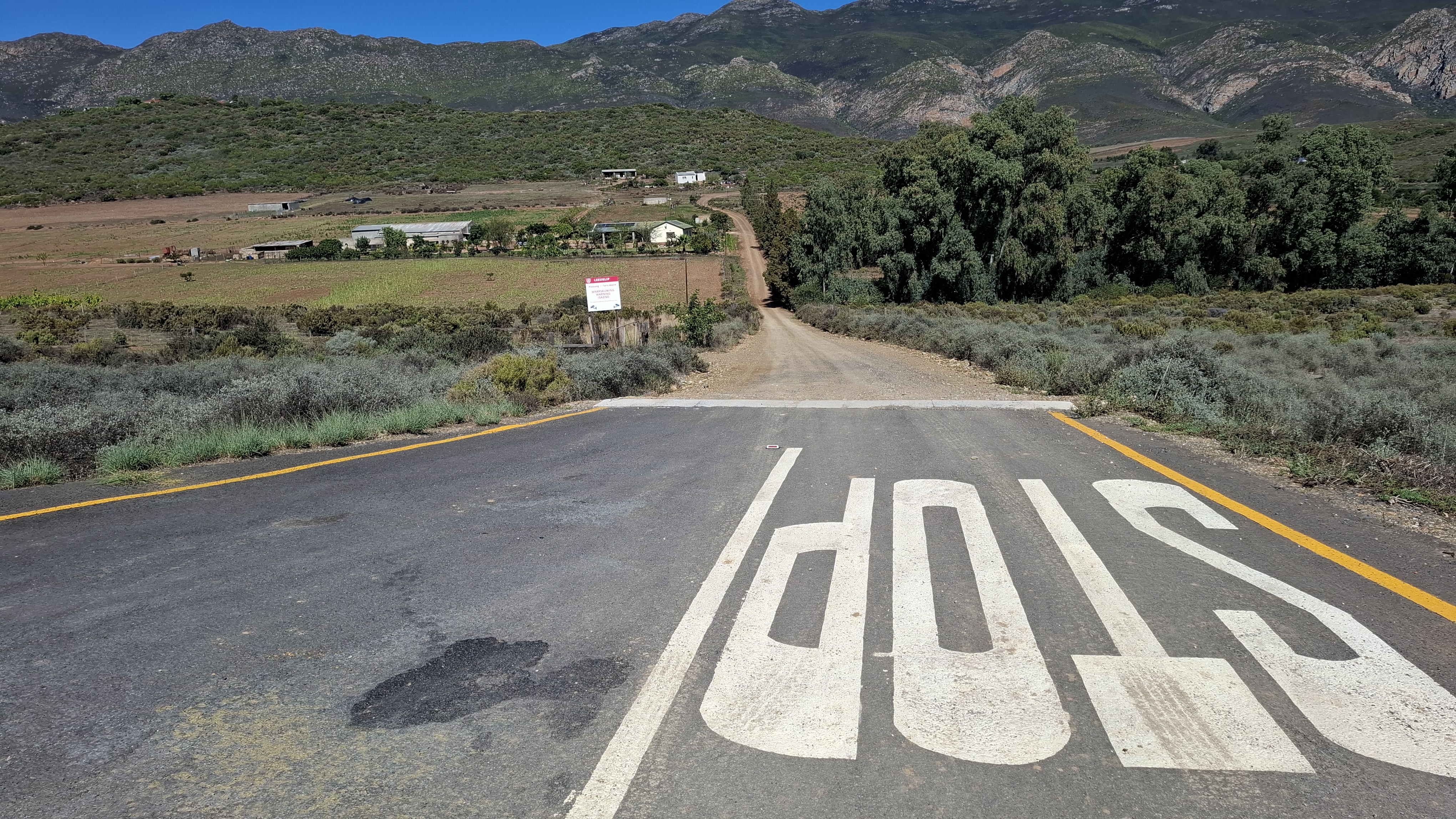 Dirt road on the R62 with mountains in the background