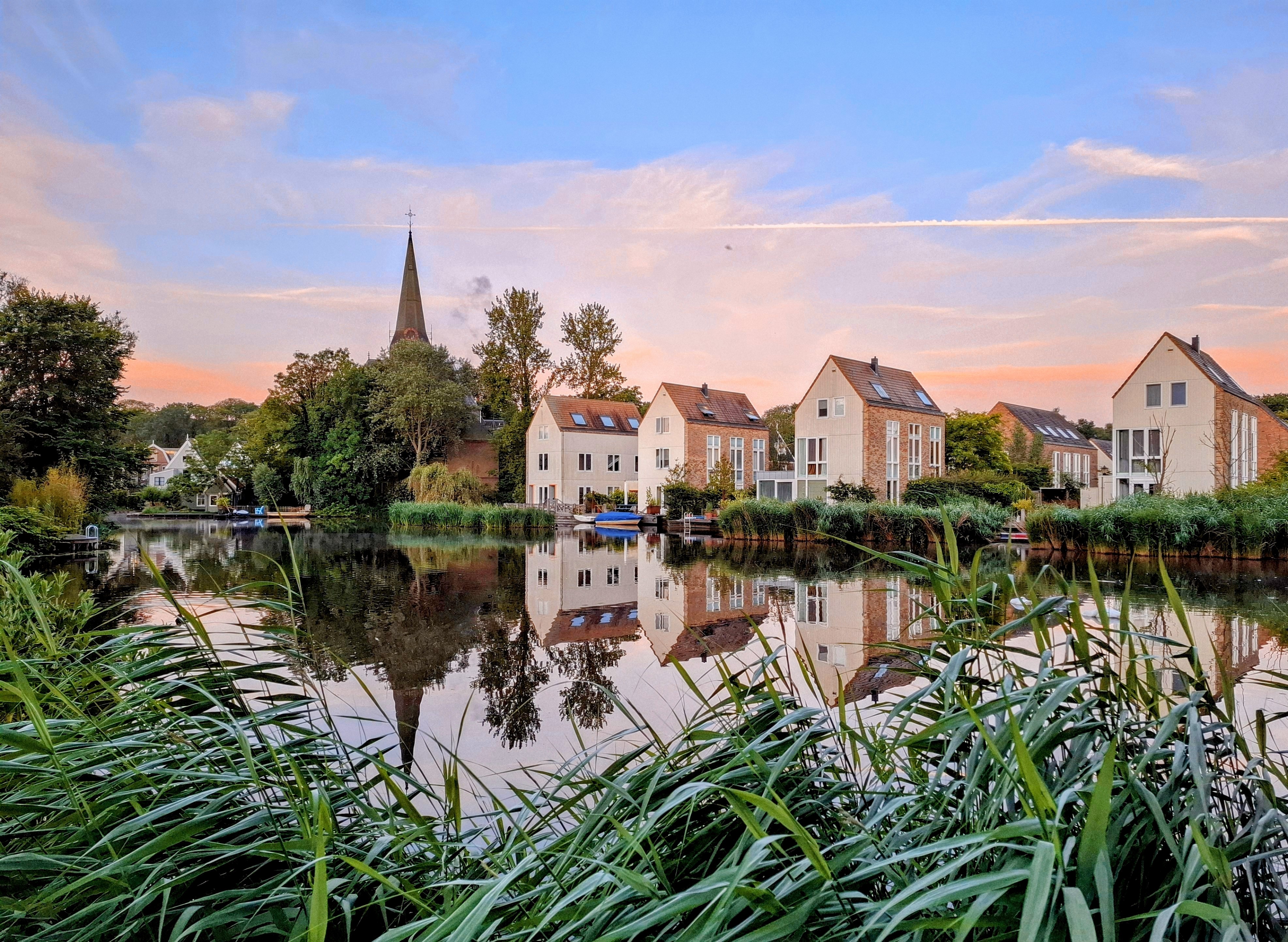 Amsterdam Noord canal at sunset